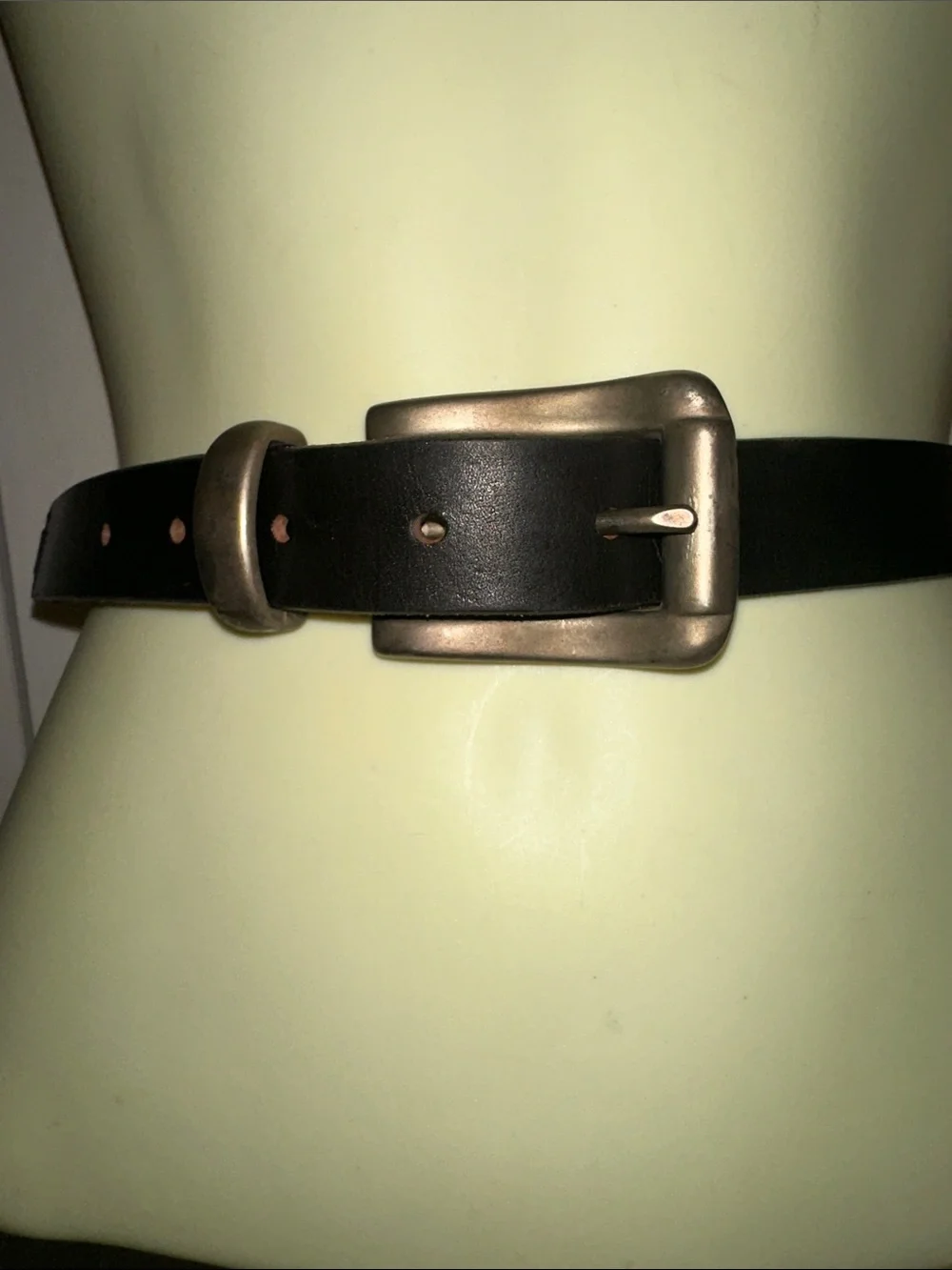 Vintage Aimee Lynn Black Leather Belt with Antiqued Silver Buckle